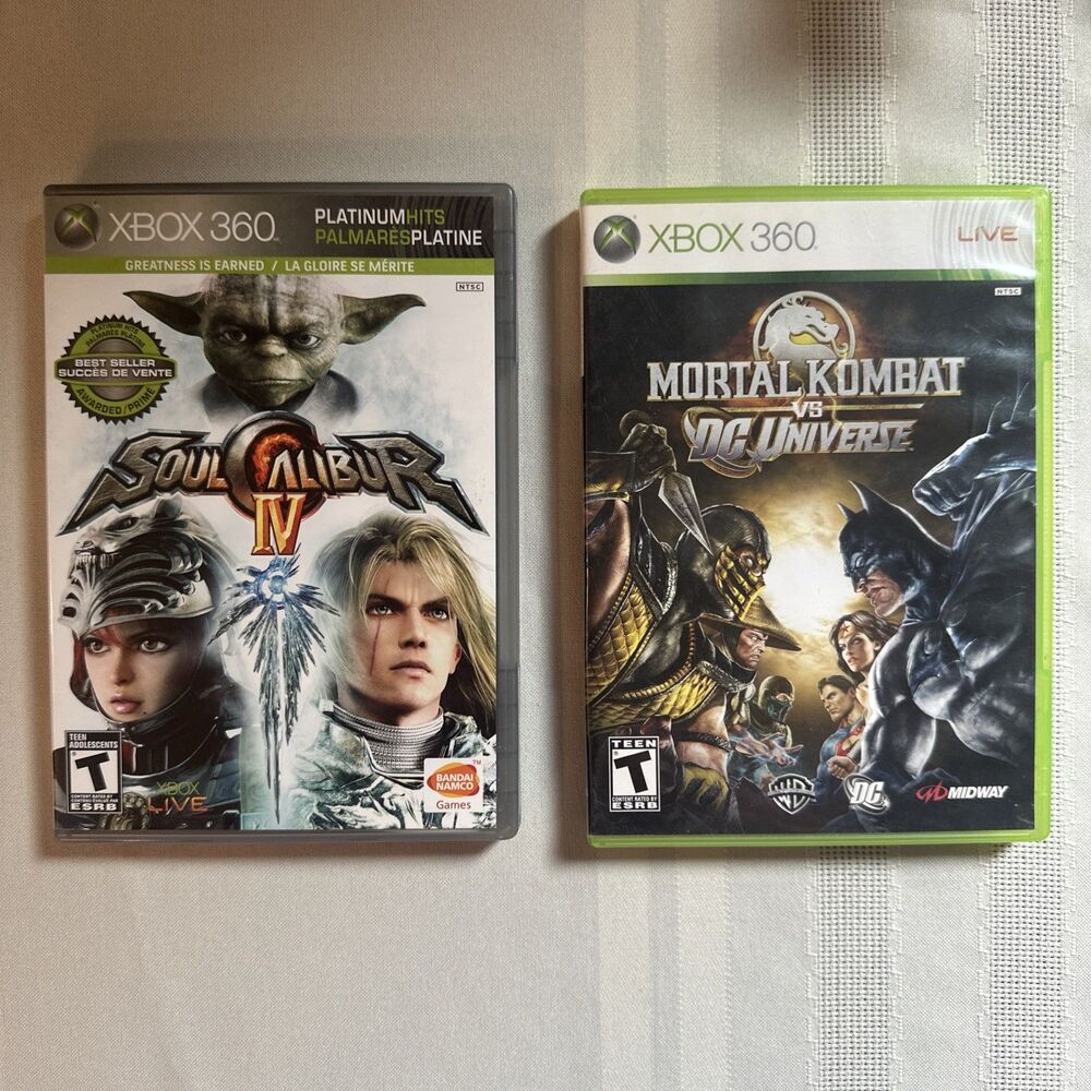 Xbox 360 Game Lot Soul Calibur IV Mortal Kombat VS DC Universe CIB